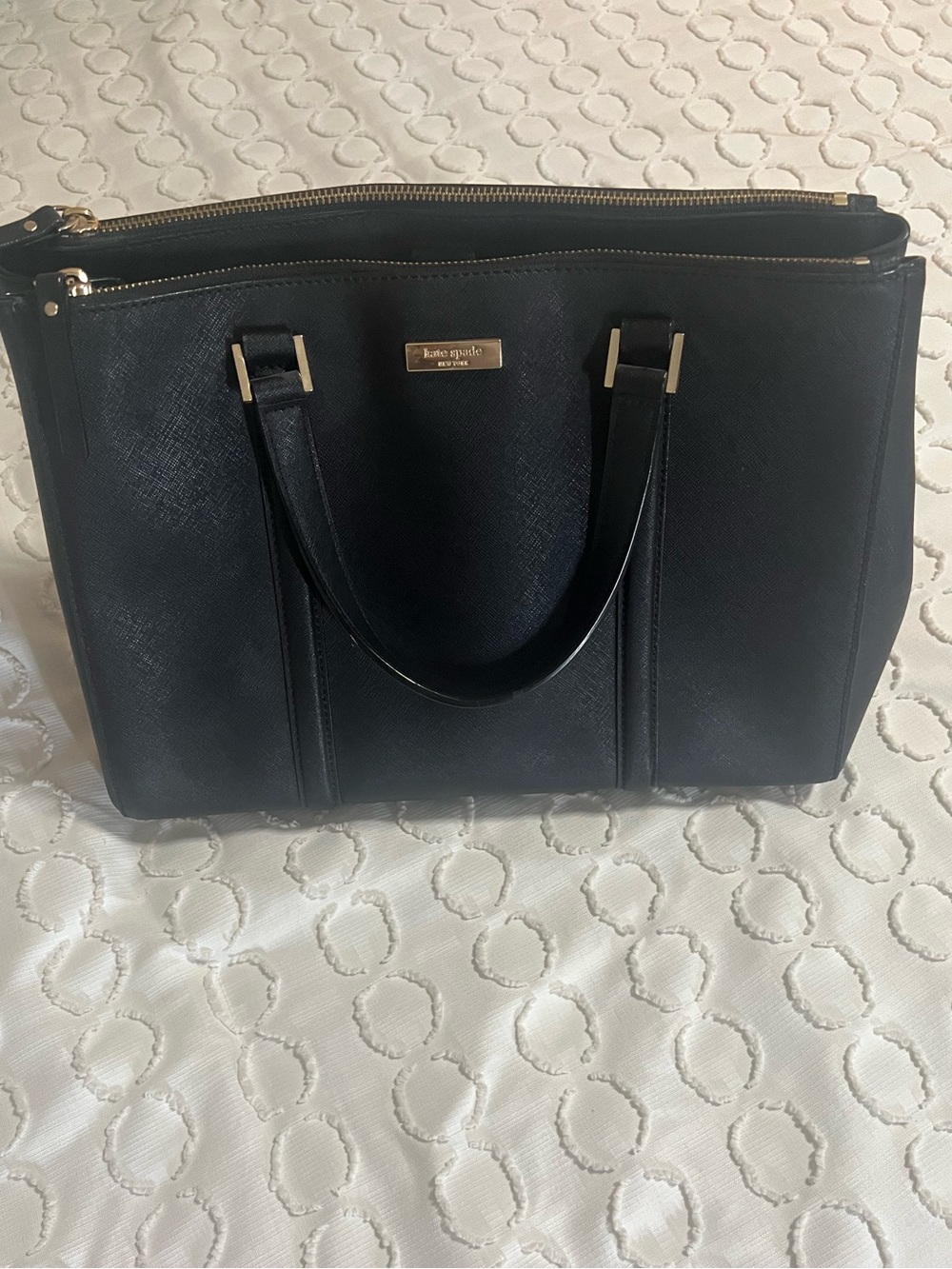 Kate Spade Black Saffiano Leather Double-Zip Tote